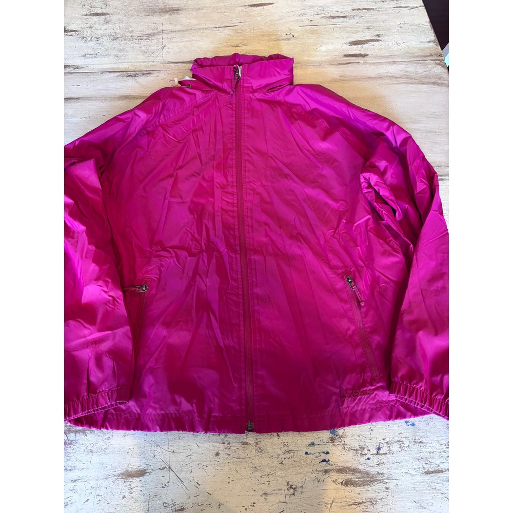 L.L.Bean windbreaker jacket women 1X magenta pink roll up hood full zip 281327